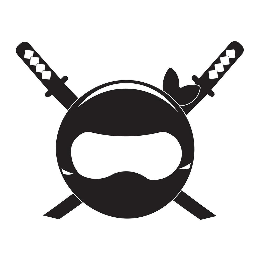 vector illustration design of a ninja with two swords behind in silhouette style. suitable for logos, icons, t-shirt designs, websites, posters, concepts, companies, advertisements.