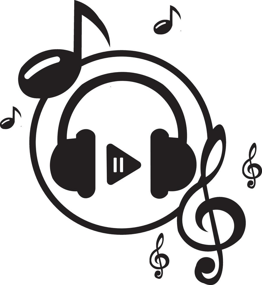 music illustration vector design with headphones and song tune in black