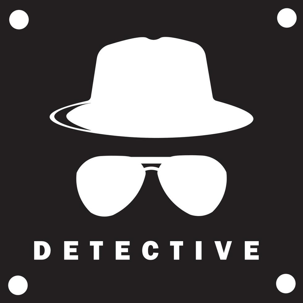 detective illustration vector design, hat and glasses on white color and black background. suitable for logos, icons, websites, concepts, t-shirt designs,stickers, posters,advertisements,wall hangings