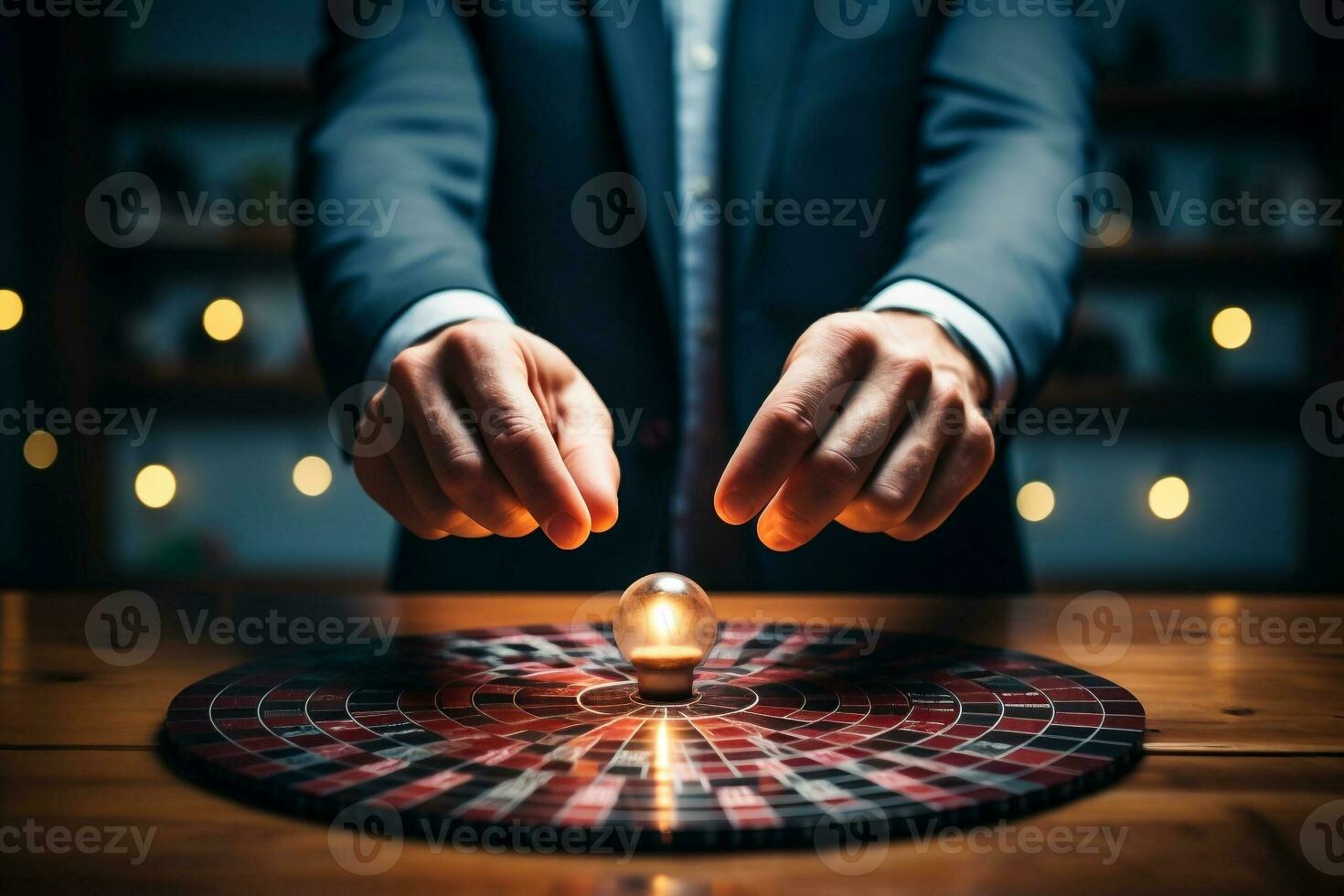 AI Generated Businessman Aiming for Success  Concept of Money, Dart Board, and Target photo
