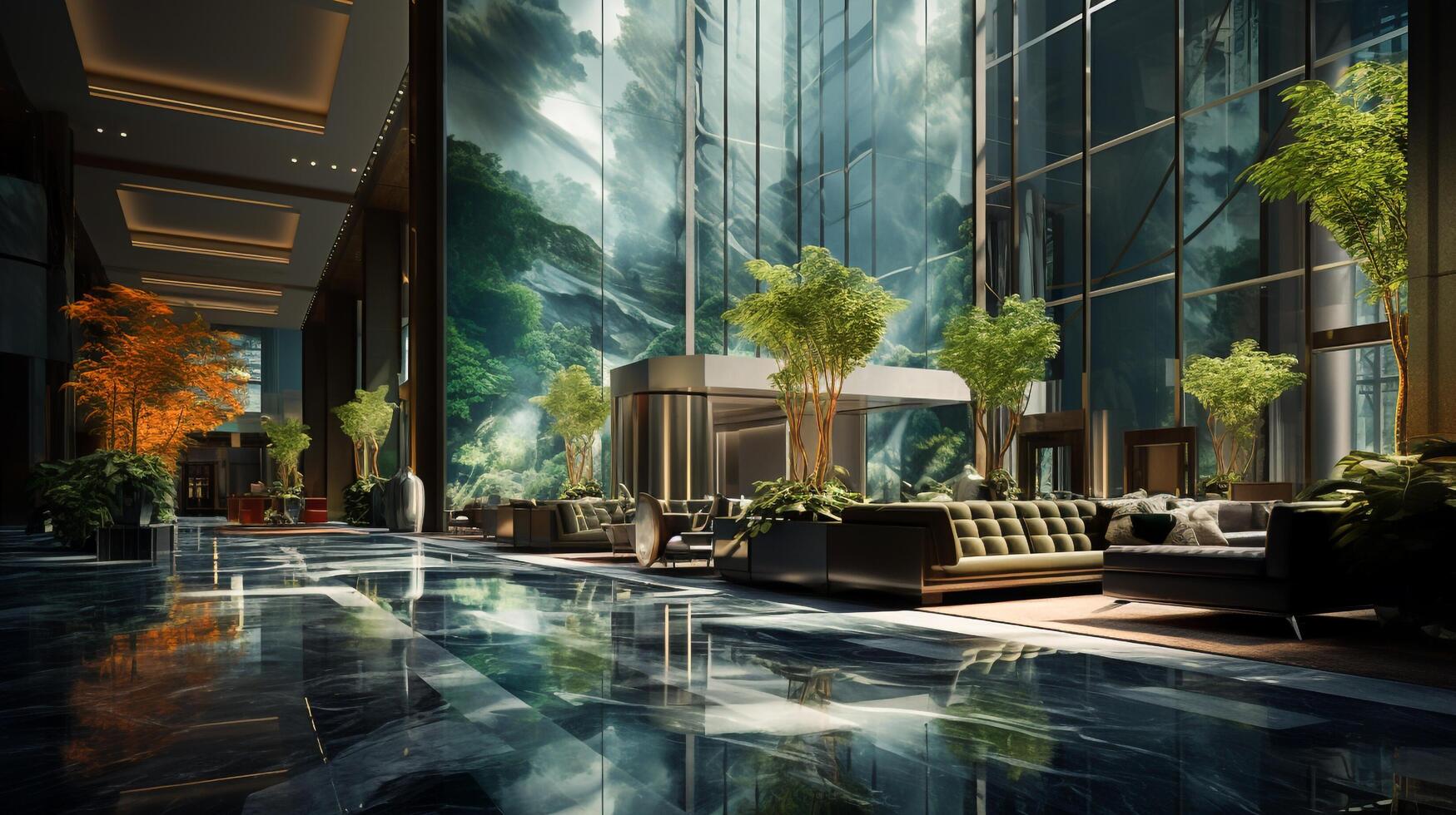 Modern Corporate Reflection Reflective Lobby in the Office, Contemporary Architecture in a Business Center, photo