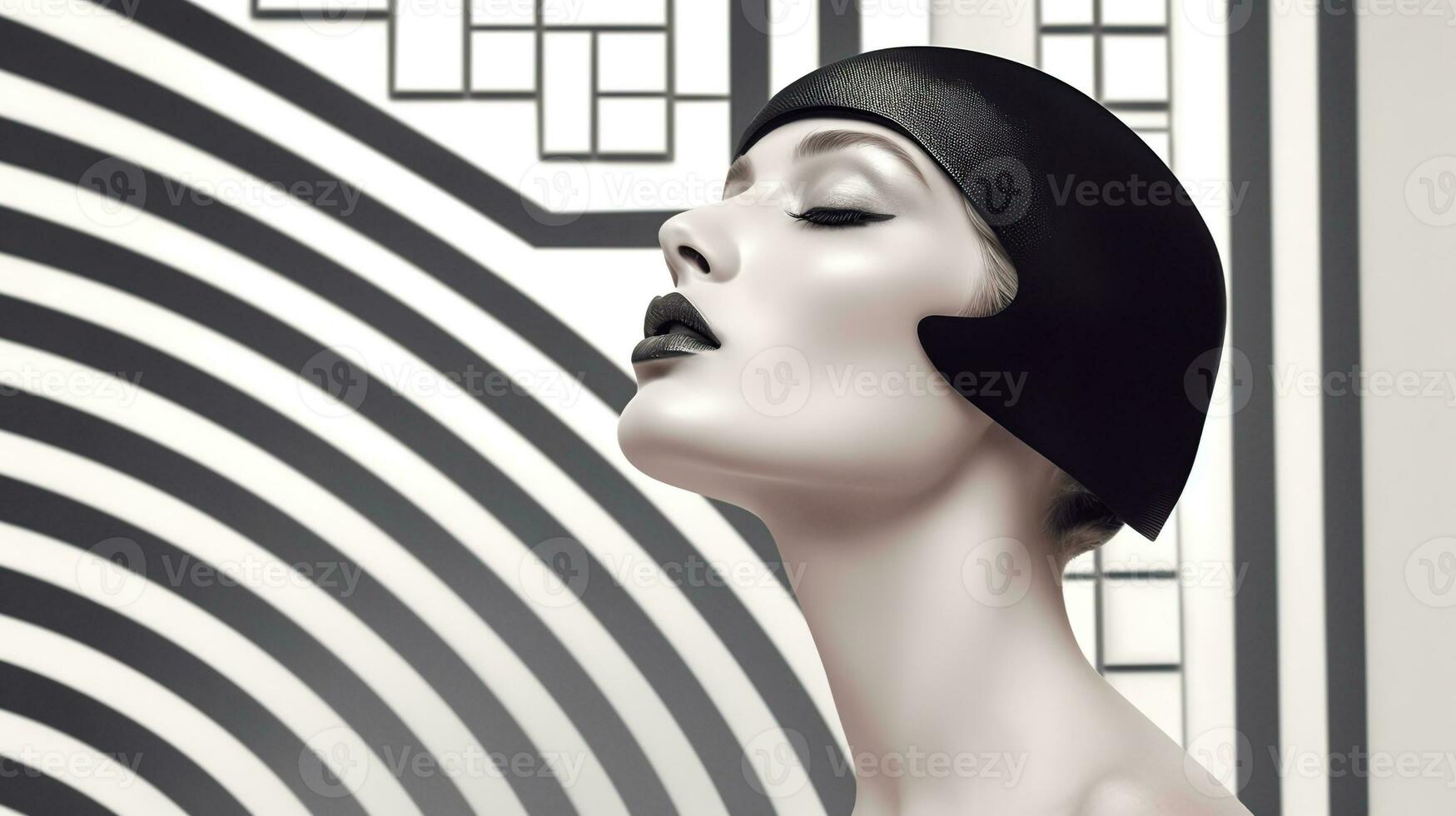 An illustration of a fashion portrait of a woman combined with abstract art., AI Generated photo