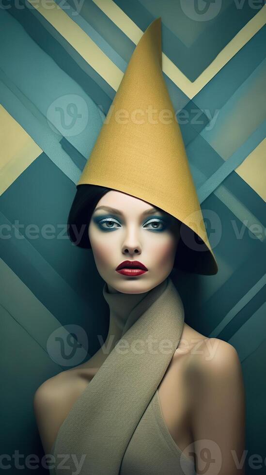 An illustration of a fashion portrait of a woman combined with abstract art., AI Generated photo