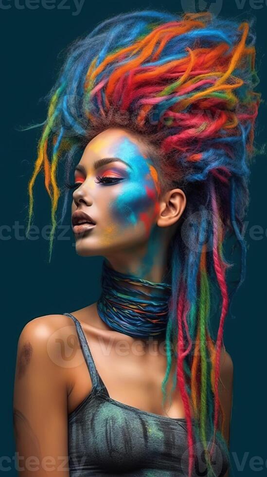 An illustration of a fashion portrait combined with abstract art., photo