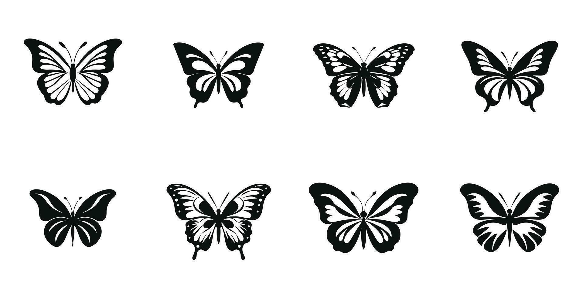 conjunto de iconos de silueta de mariposa. ilustraciones vectoriales. vector