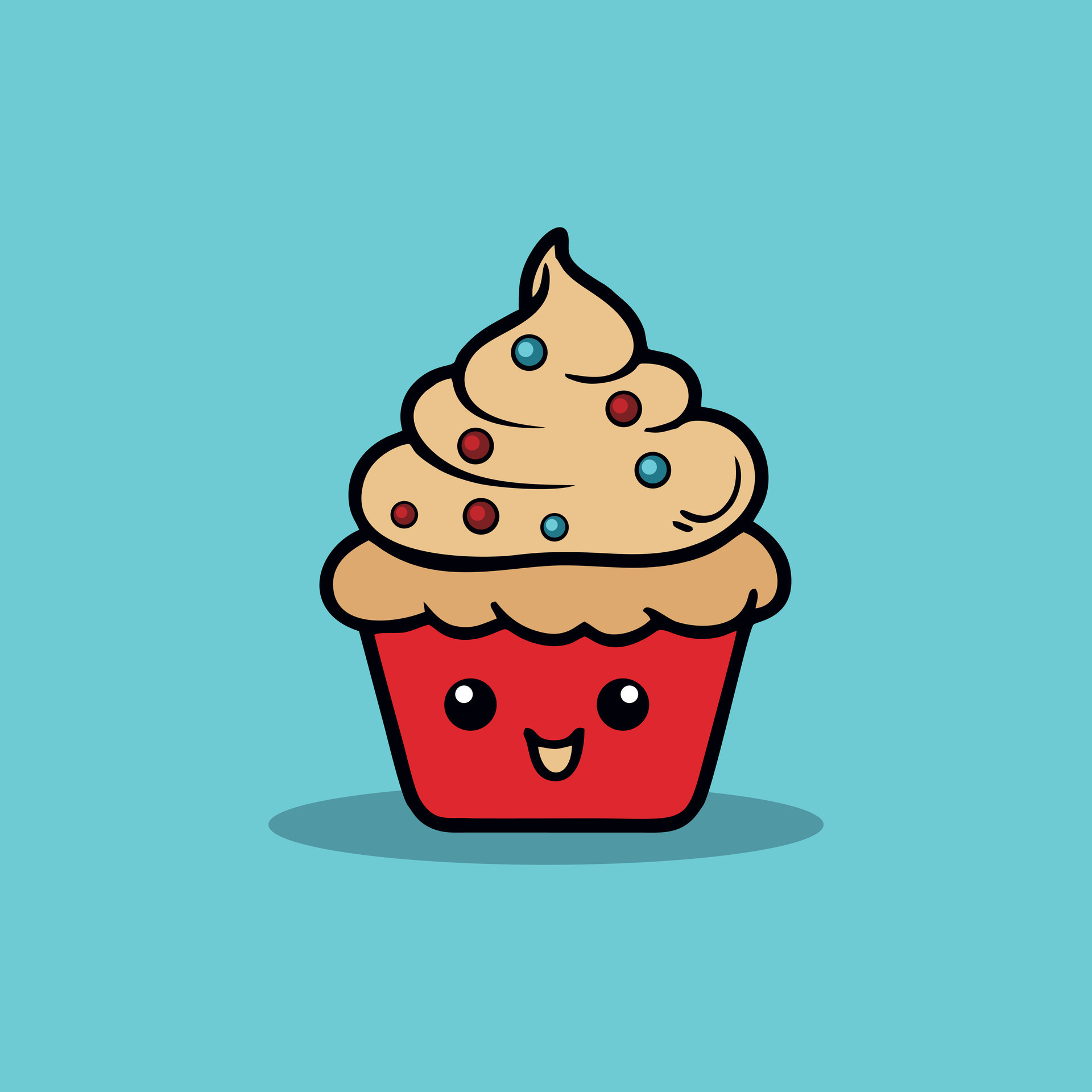 cupcakes com rosto bonito. personagens de quadrinhos kawaii. desenho  vetorial em estilo simples. pode usar para cartão, cartaz de mascote,  banner, web design e impressão em t-shirt. fácil de editar. 7552818 Vetor