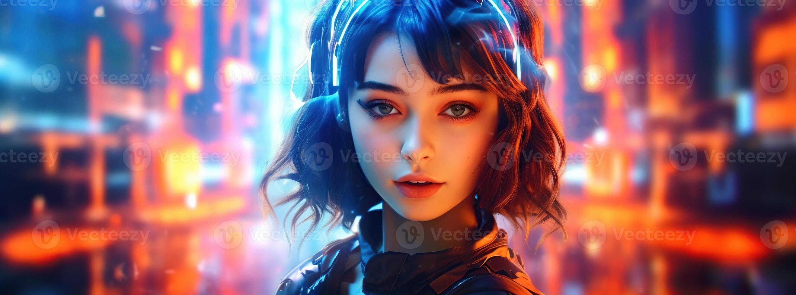 Illustration of a cyborg woman and Ai technology background , AI Generated photo