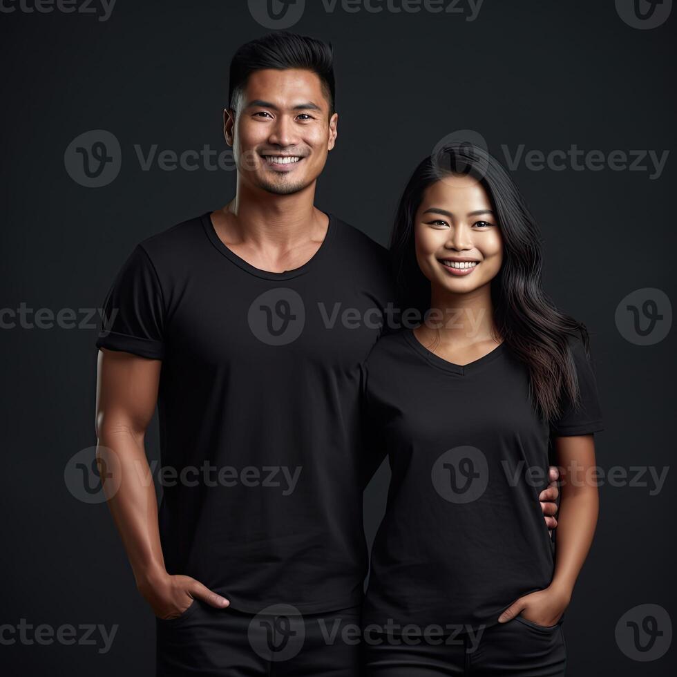 Illustration of a fashion portrait with plain t-shirt mockup, photo