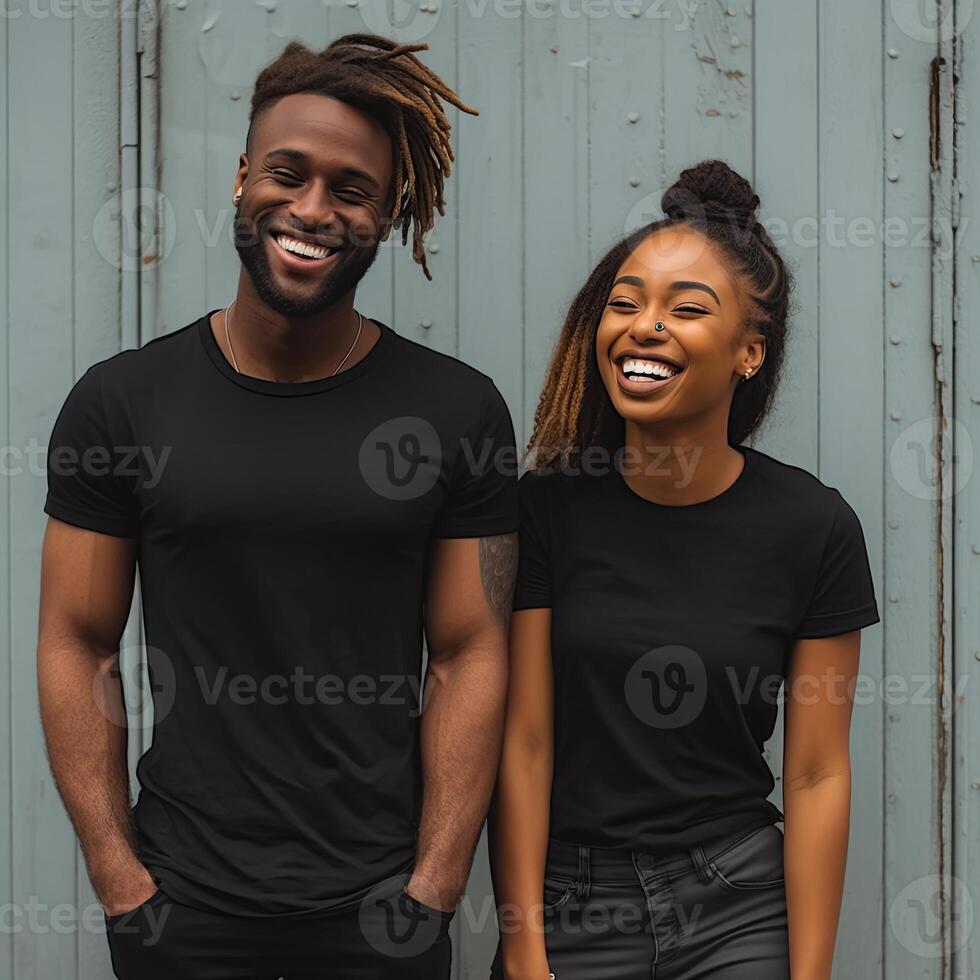 Illustration of a fashion portrait with plain t-shirt mockup, AI Generated photo