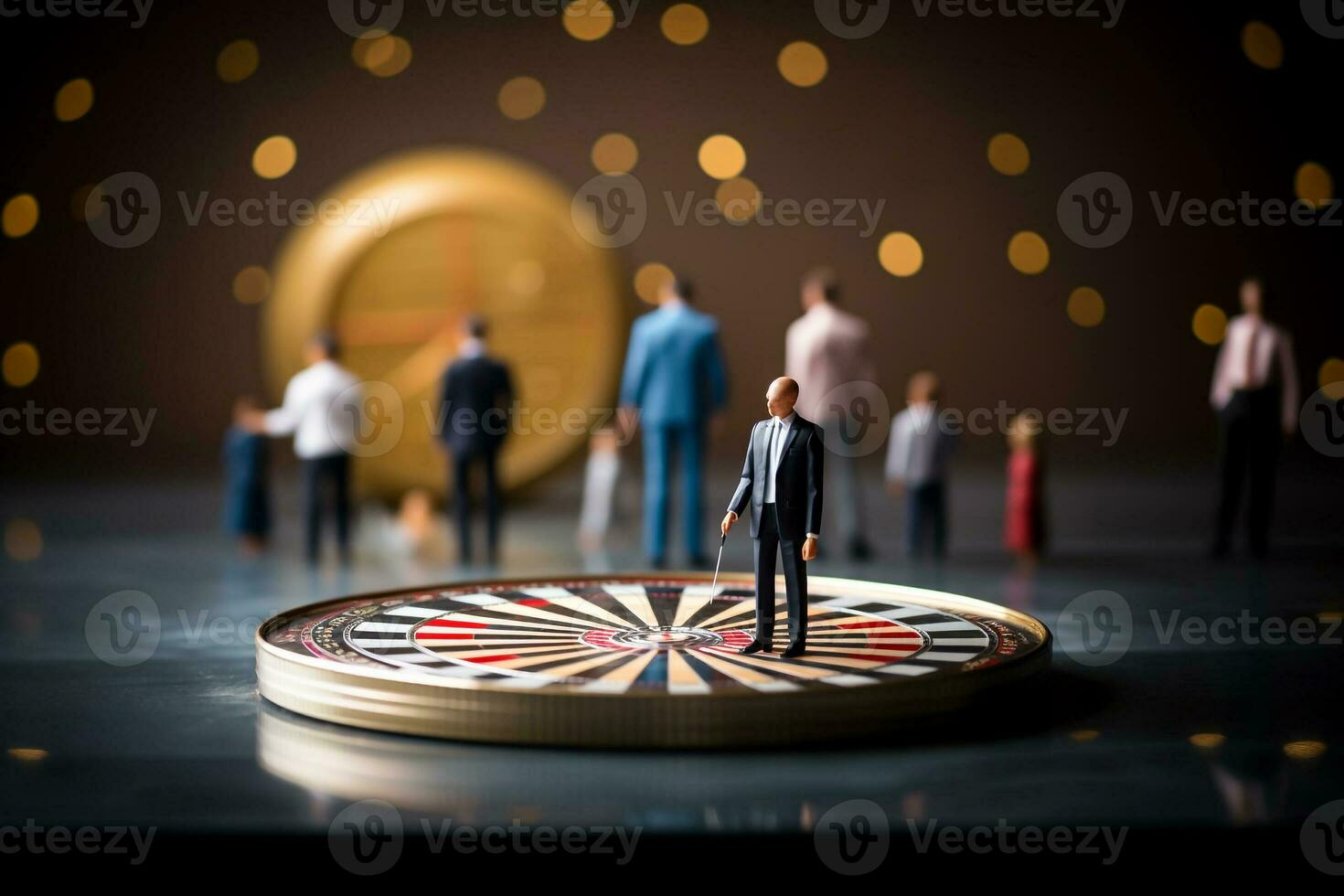 AI Generated Businessman Aiming for Success  Concept of Money, Dart Board, and Target photo