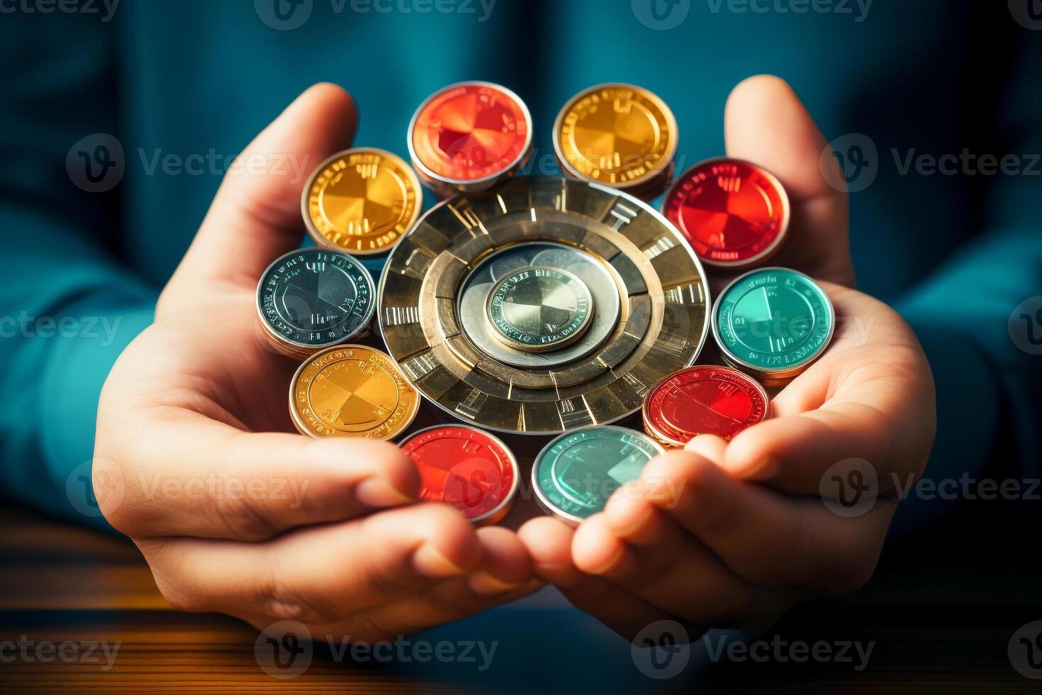 Businessman Aiming for Success Concept of Money, Dart Board, and Target photo