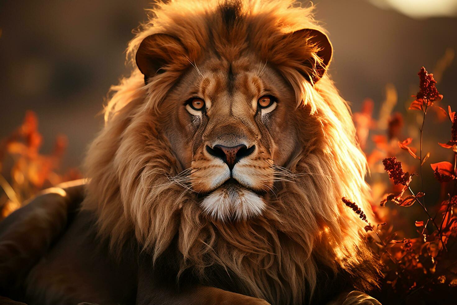 The King of the Jungle - A Powerful Lion in Its Natural Habitat, Ai Generative photo