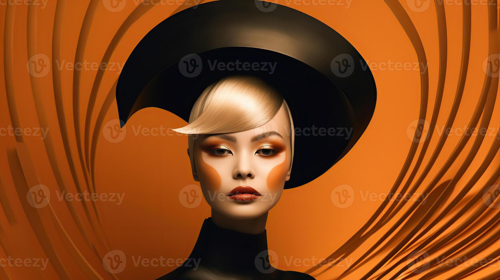 An illustration of a fashion portrait of a woman combined with abstract art., AI Generated photo