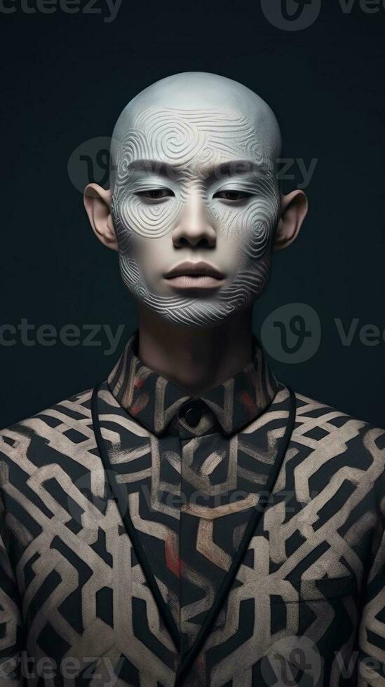 An illustration of a fashion portrait of a man combined with abstract art., AI Generated photo