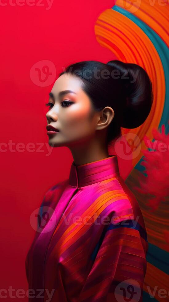 An illustration of a fashion portrait combined with abstract art., photo