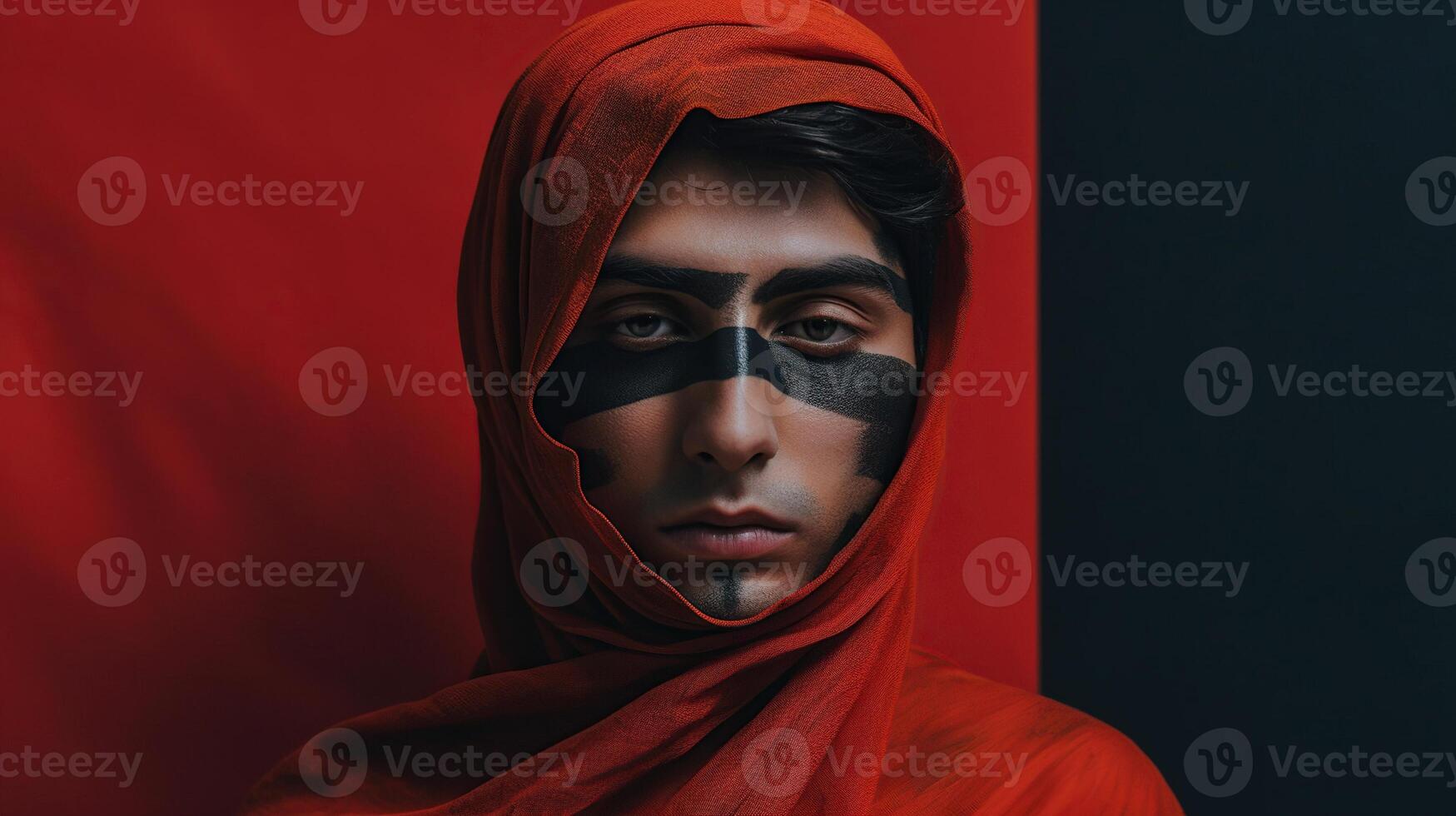 An illustration of a fashion portrait of a man combined with abstract art., photo