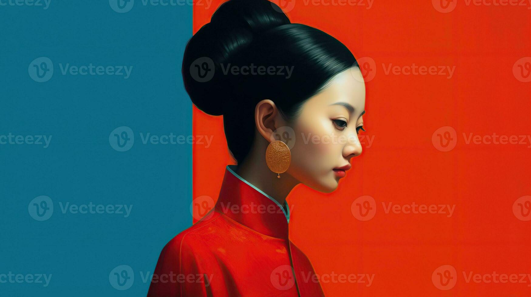 An illustration of a fashion portrait  combined with abstract art., AI Generated photo