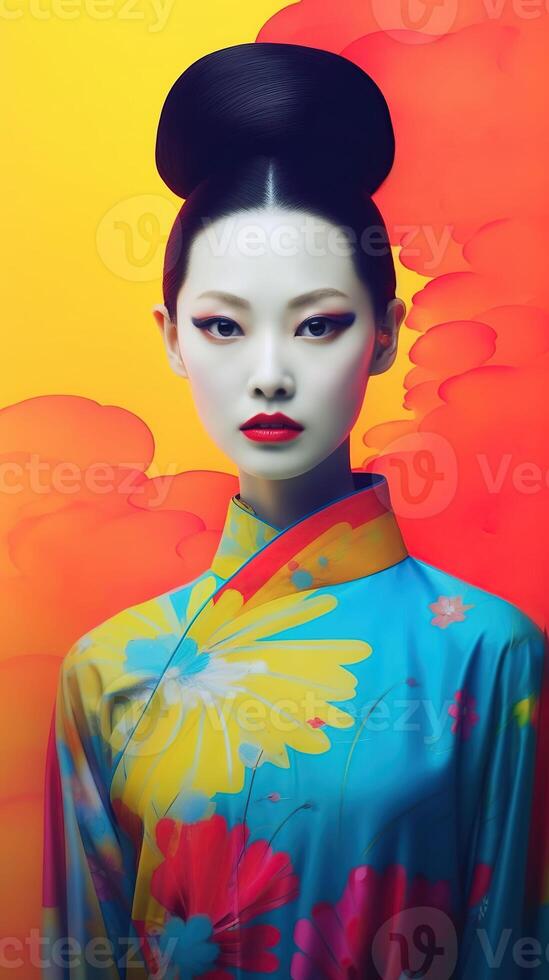 An illustration of a fashion portrait combined with abstract art., photo