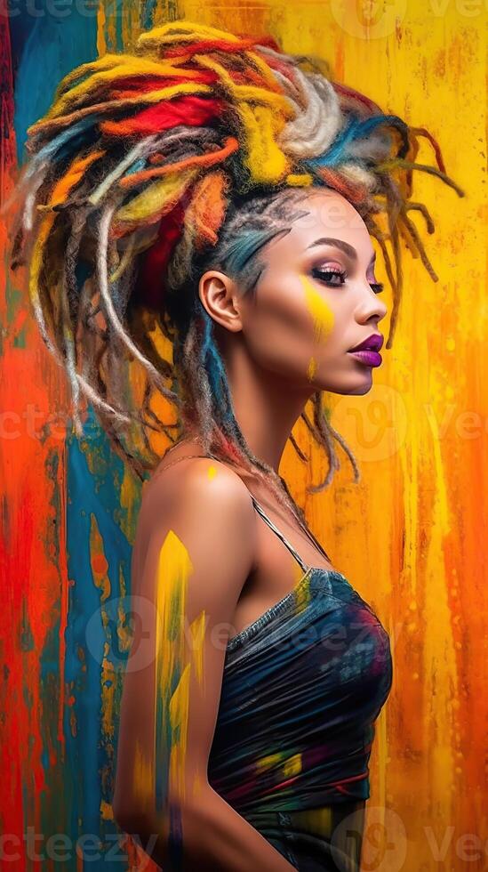 An illustration of a fashion portrait combined with abstract art., photo