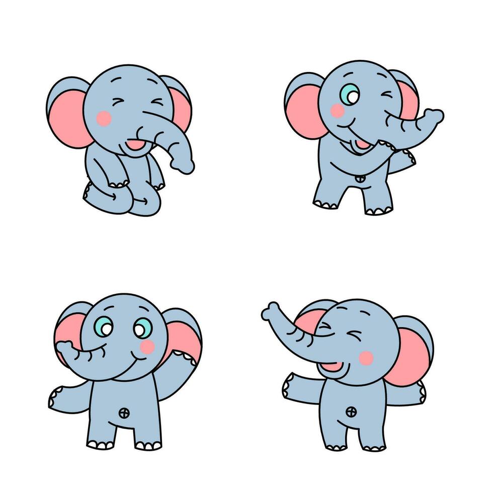 Cliparts of cartoon version of cute elephants vector