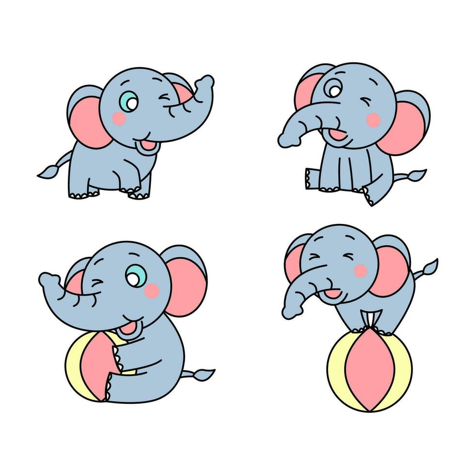 Cliparts of cartoon version of cute elephants vector