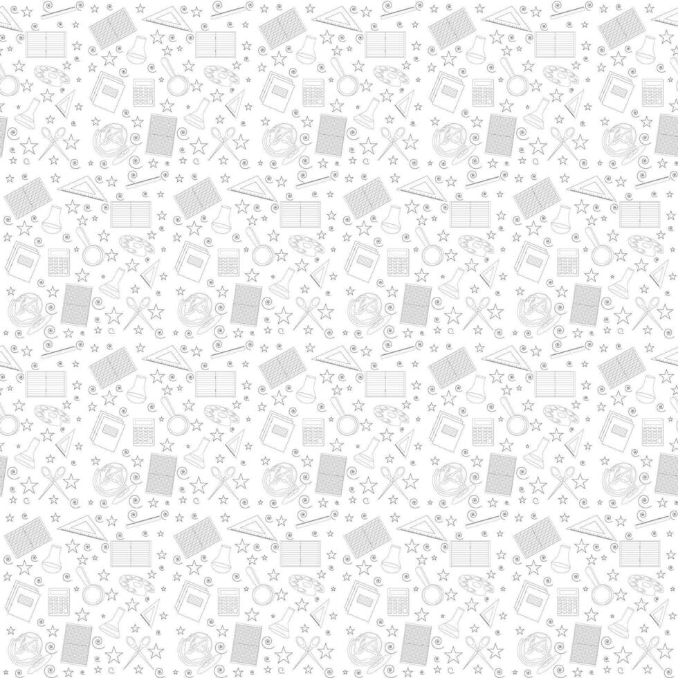 School supplies. Stationery. Seamless pattern in doodle style. Vector illustration.