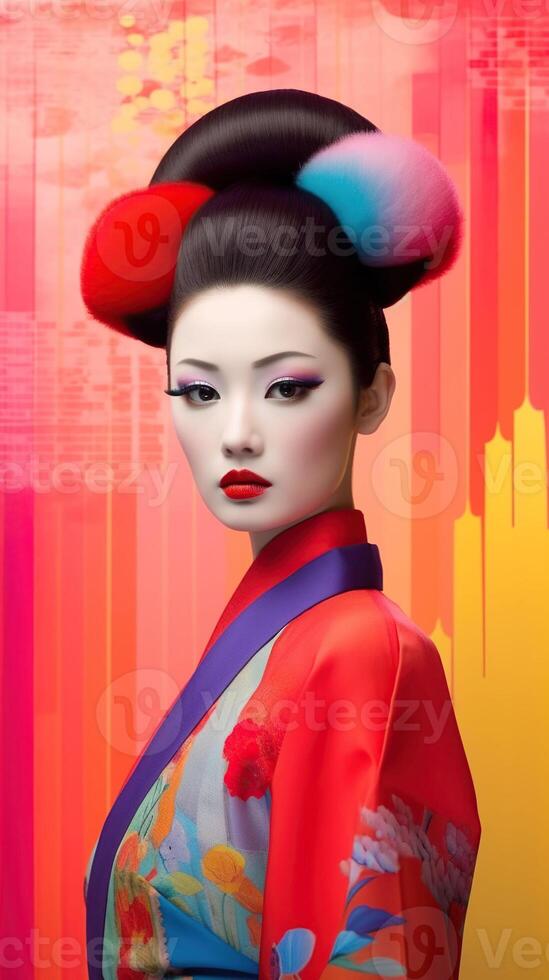 An illustration of a fashion portrait combined with abstract art., photo