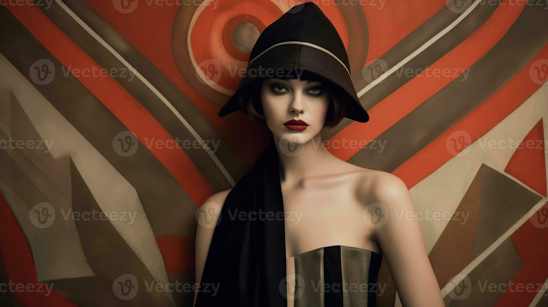 An illustration of a fashion portrait of a woman combined with abstract art., AI Generated photo