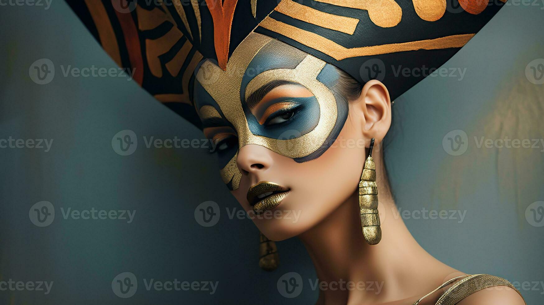 An illustration of a fashion portrait of a woman combined with abstract art., AI Generated photo