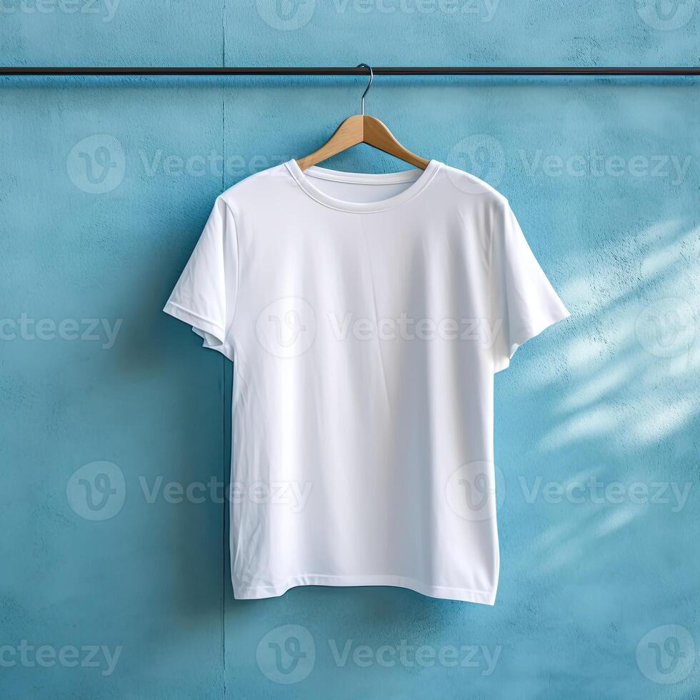 ilustración de un blanco llanura camiseta Bosquejo, ai generado foto