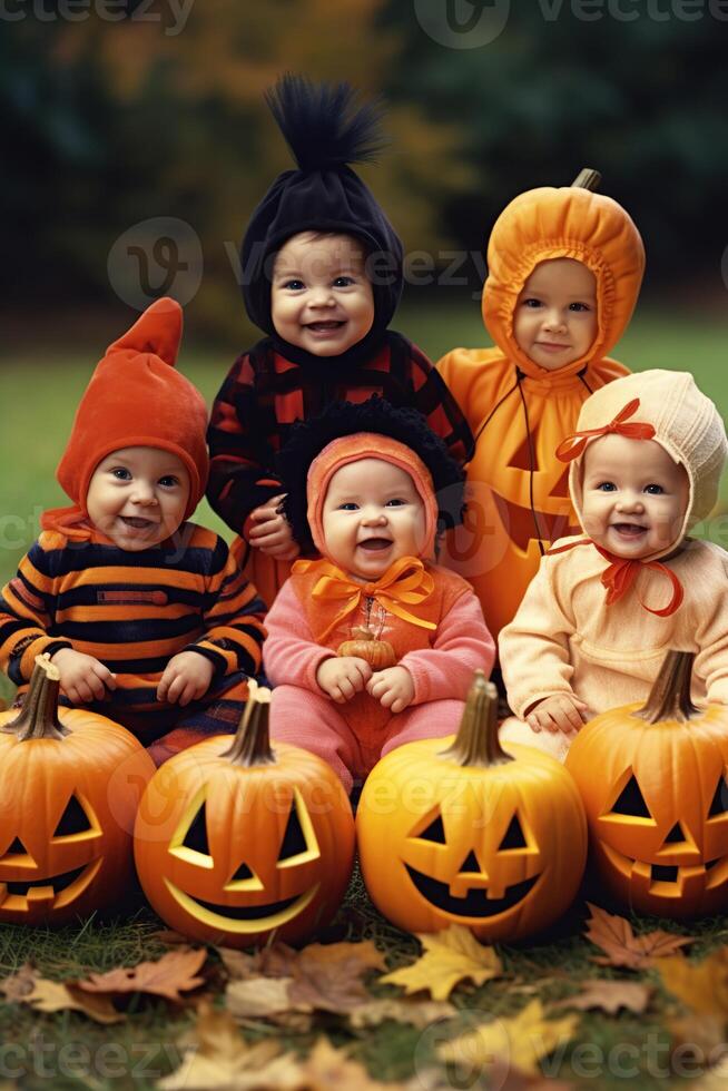 An illustration of children wearing a halloween costume , AI Generated photo