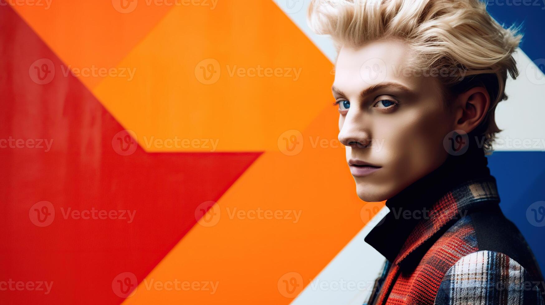 An illustration of a fashion portrait of a man combined with abstract art., photo