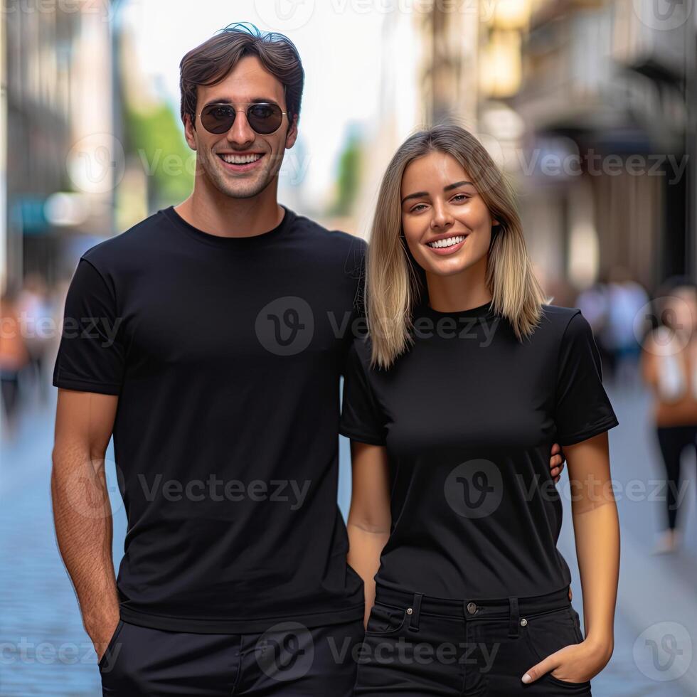 Illustration of a fashion portrait with plain t-shirt mockup, AI ...