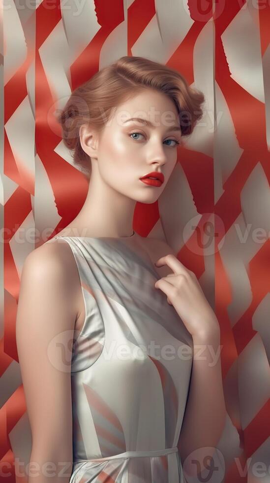 An illustration of a fashion portrait of a woman combined with abstract art., AI Generated photo