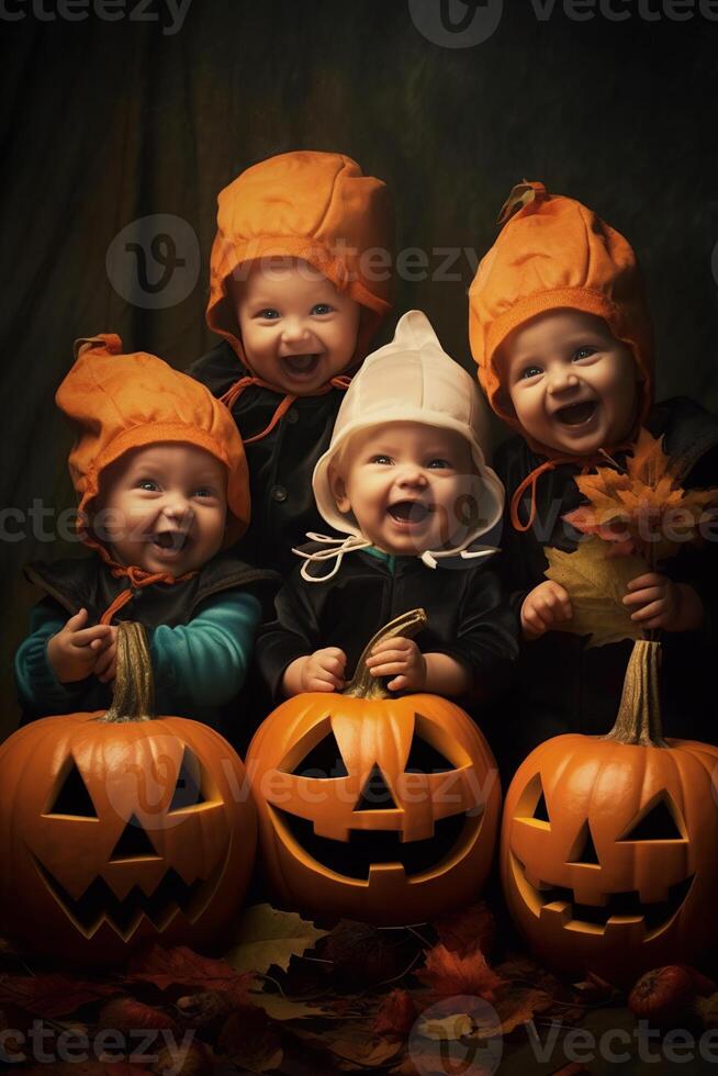 An illustration of children wearing a halloween costume , AI Generated photo