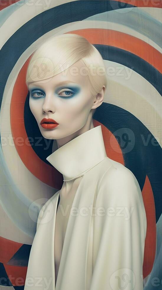 An illustration of a fashion portrait of a woman combined with abstract art., AI Generated photo