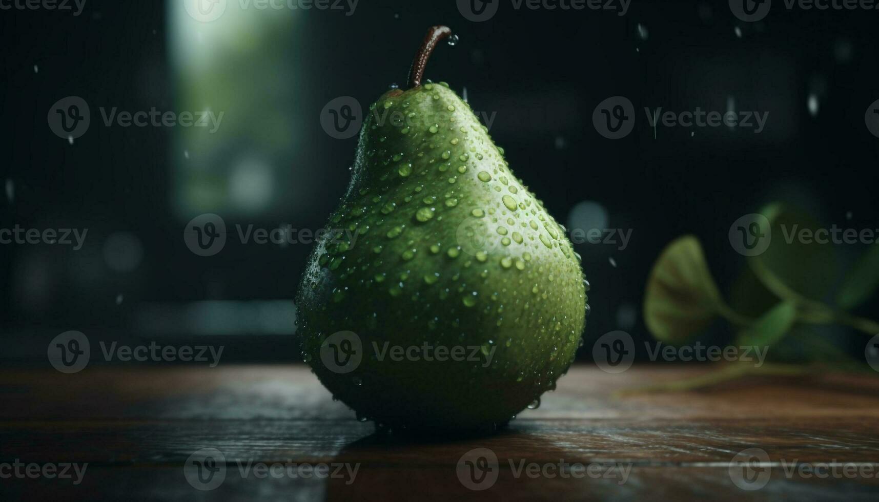 Fresco orgánico Fruta en un mojado mesa, un sano bocadillo generado por ai foto