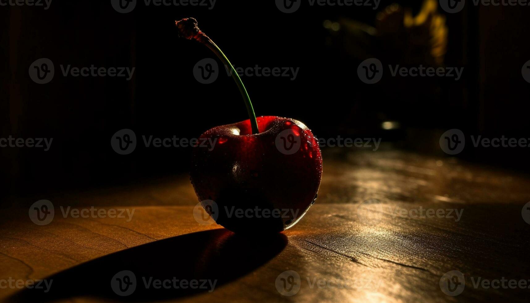 Fresh, ripe apple on a wooden table, symbolizing love and health generated by AI photo