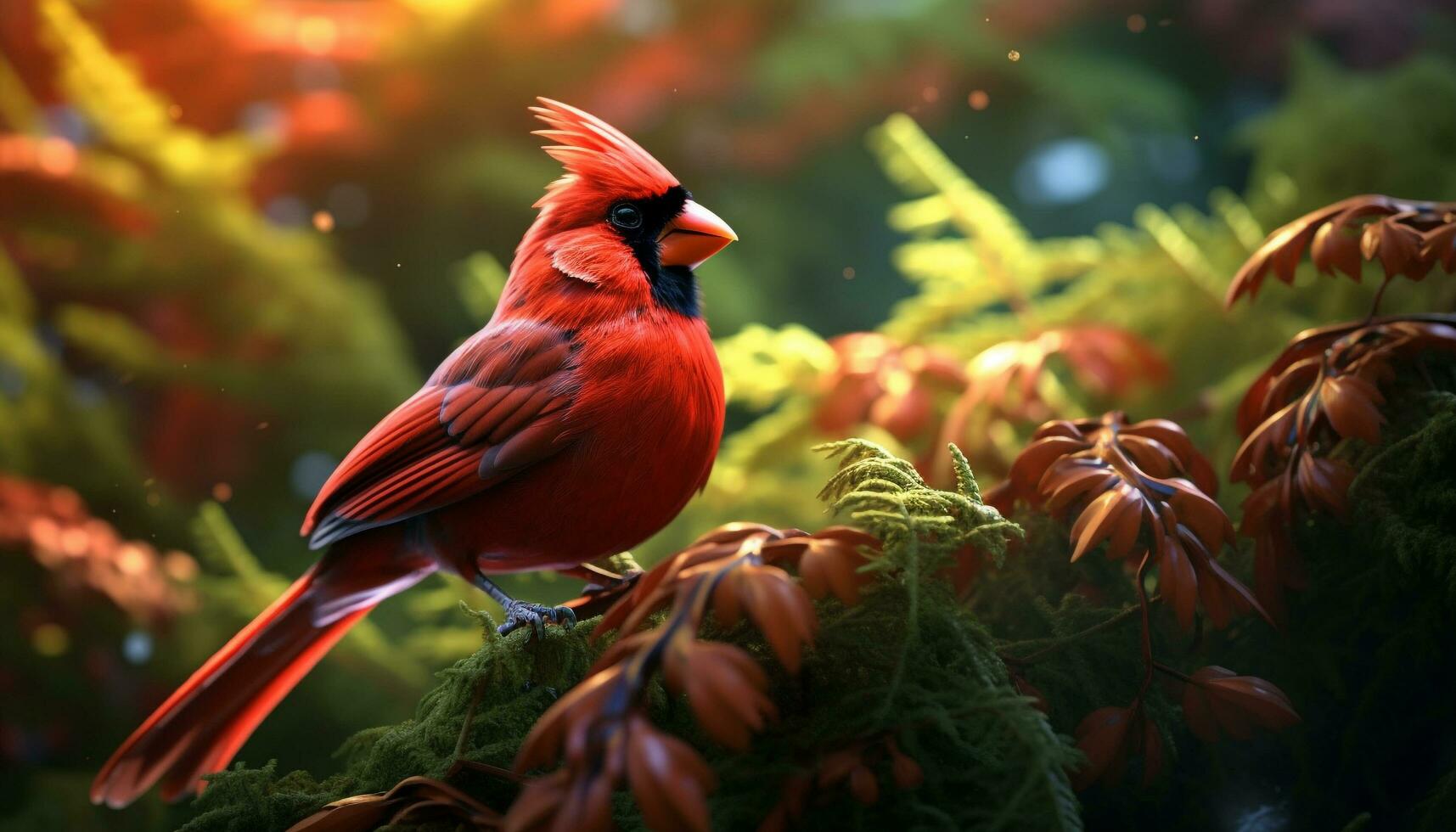 Beautiful bird perching on a branch in the vibrant green forest generated by AI photo