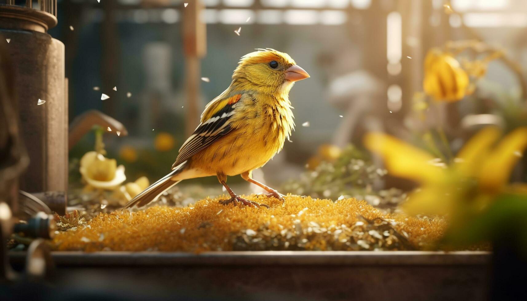 Cute small bird perching on branch, selective focus, nature beauty generated by AI photo