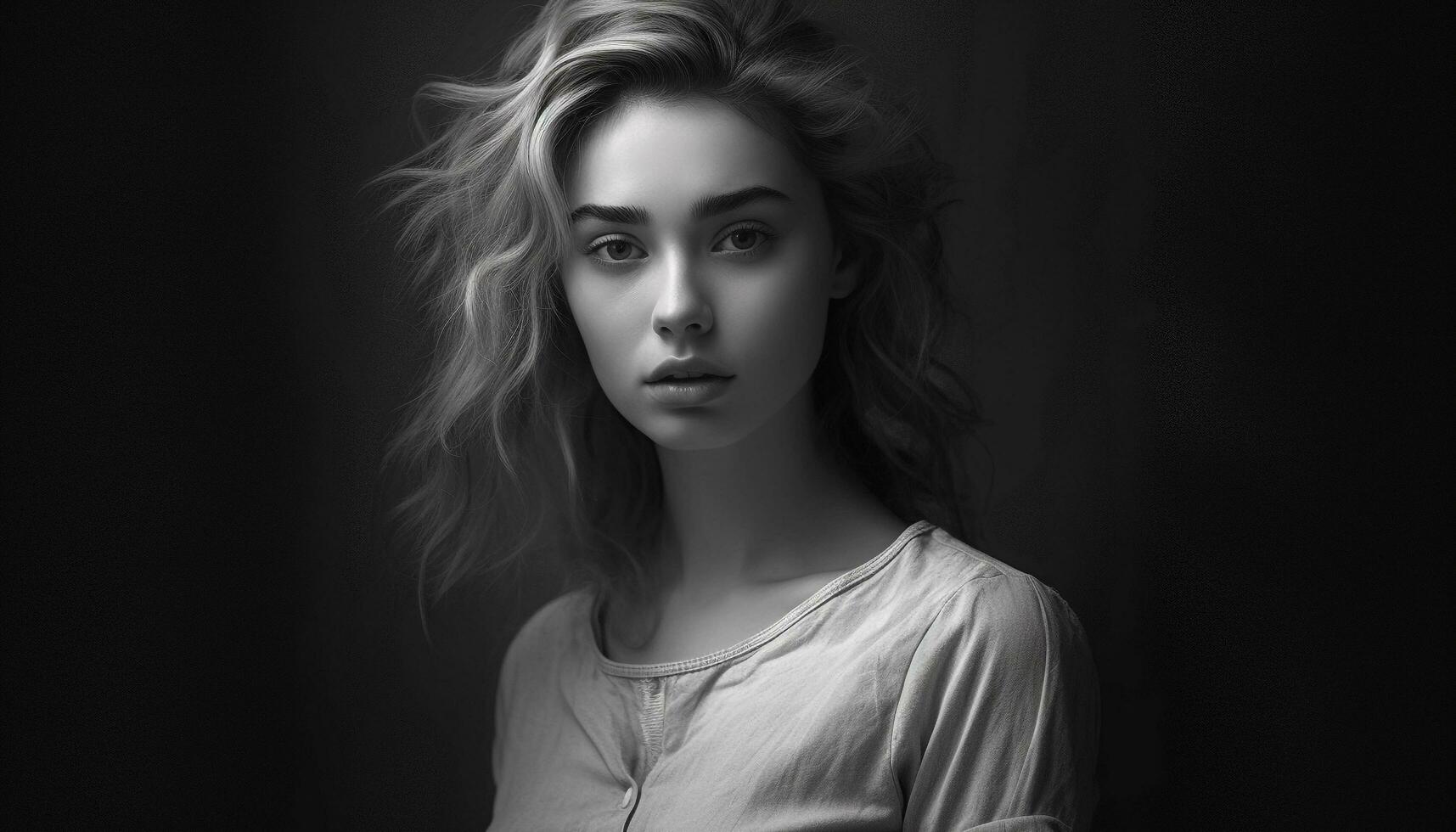 A beautiful, confident, and elegant young woman with long blond hair generated by AI photo