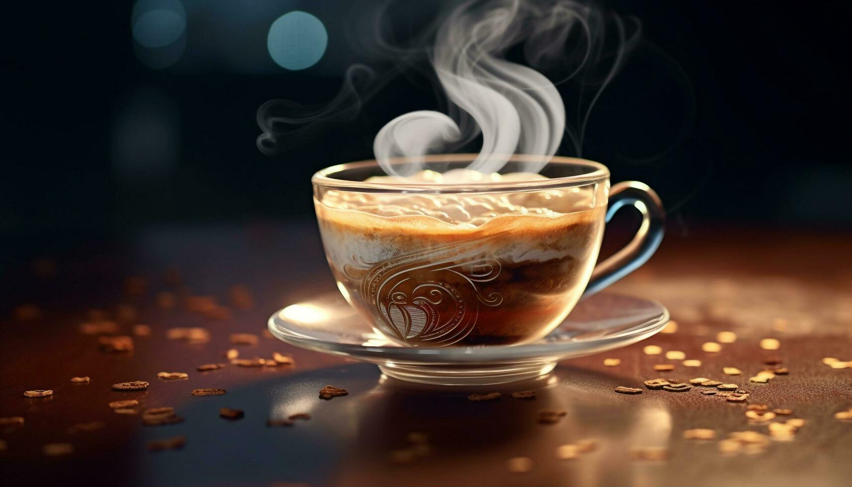 Aroma of freshly brewed coffee fills the elegant coffee shop generated