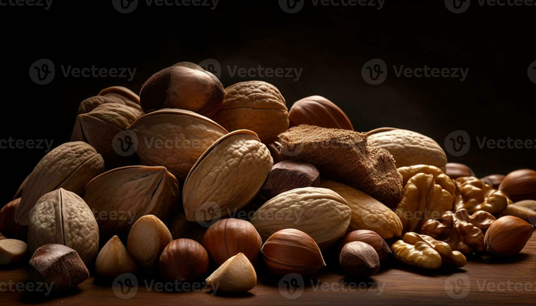 sano comiendo un variedad de nueces, semillas, y orgánico frutas generado por ai foto