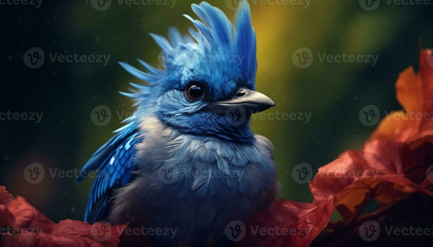 Bird perching on branch, feathers vibrant, eyes focused, nature beauty generated by AI photo