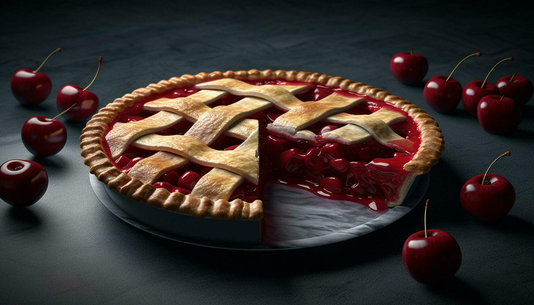 Freshness and sweetness on a plate, a homemade berry tart generated by AI photo