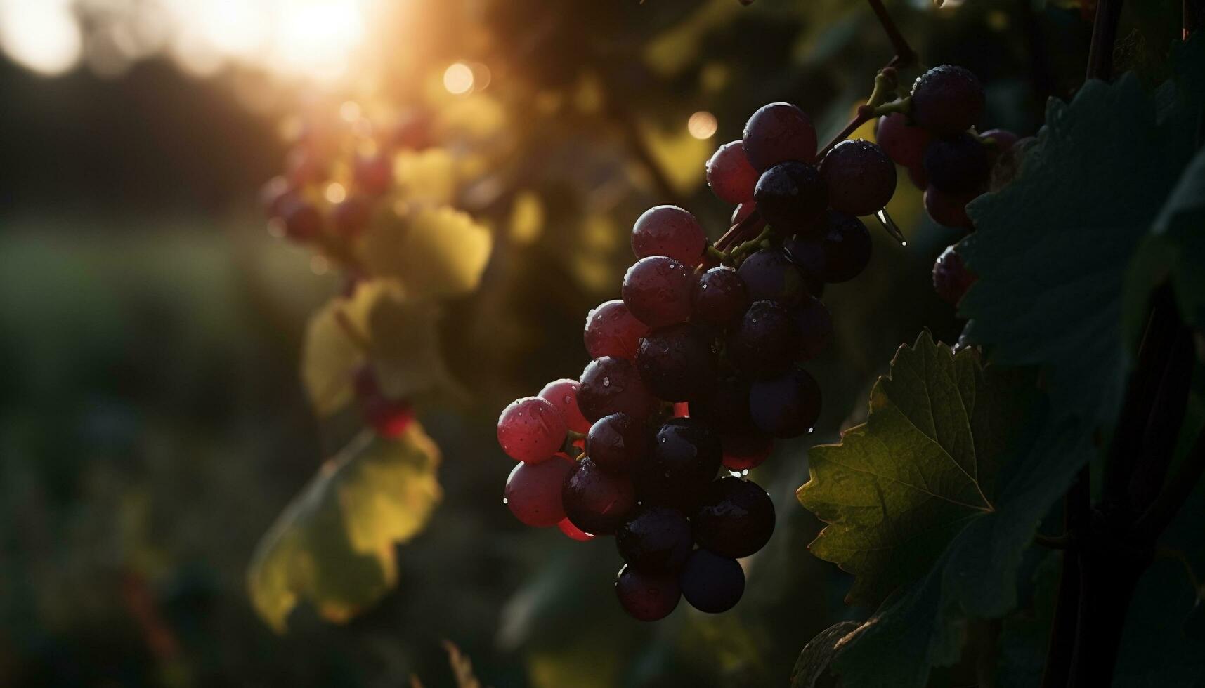 Grapevine growth, ripe fruit, fresh harvest, nature beauty in winemaking generated by AI photo
