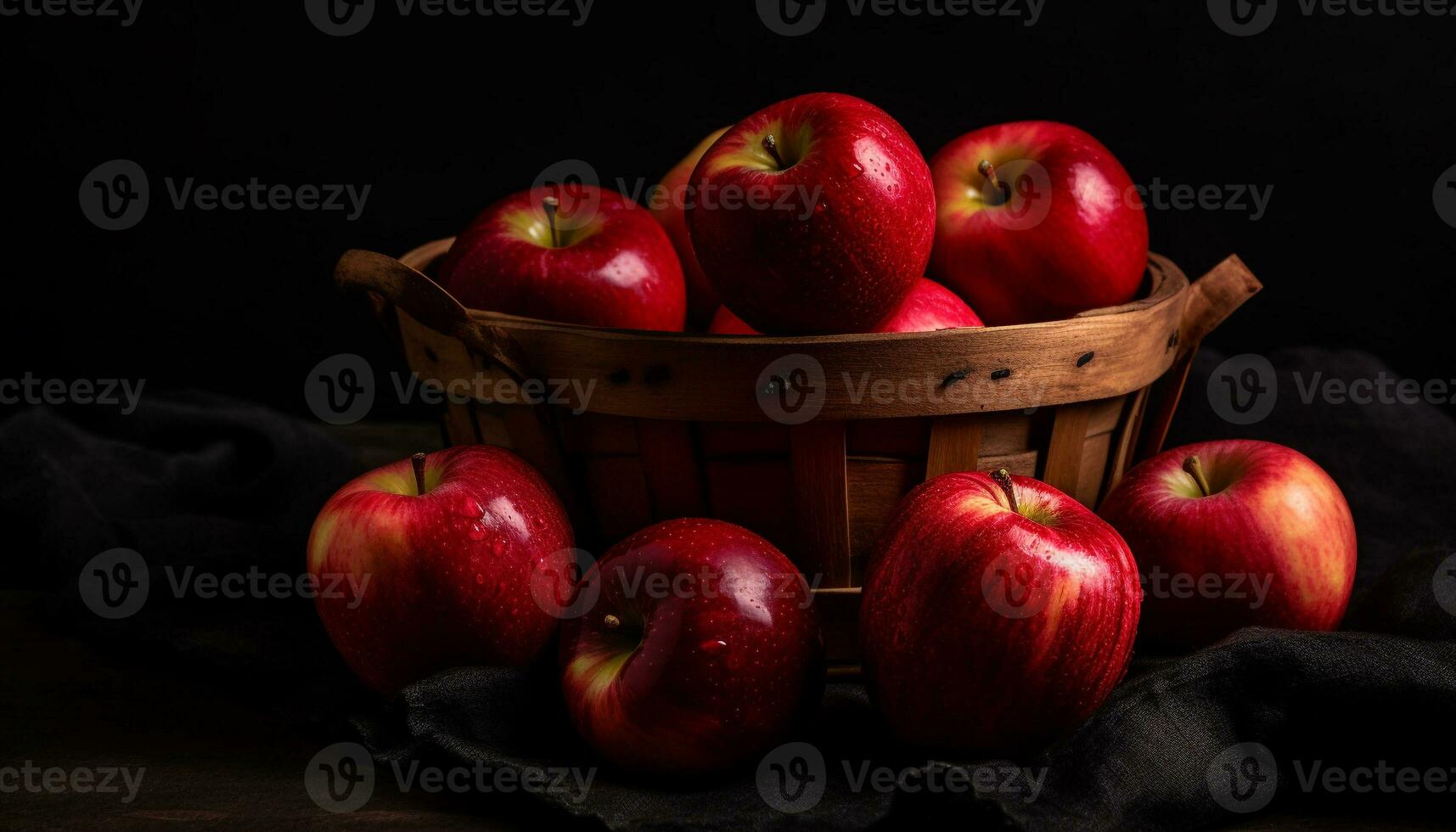 Freshness of nature bounty in a rustic wicker apple basket generated by