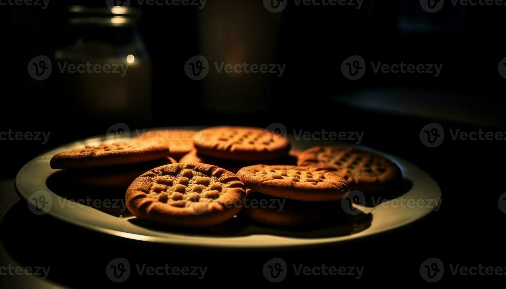 Freshly baked homemade chocolate chip cookies on a rustic wooden table generated by AI photo