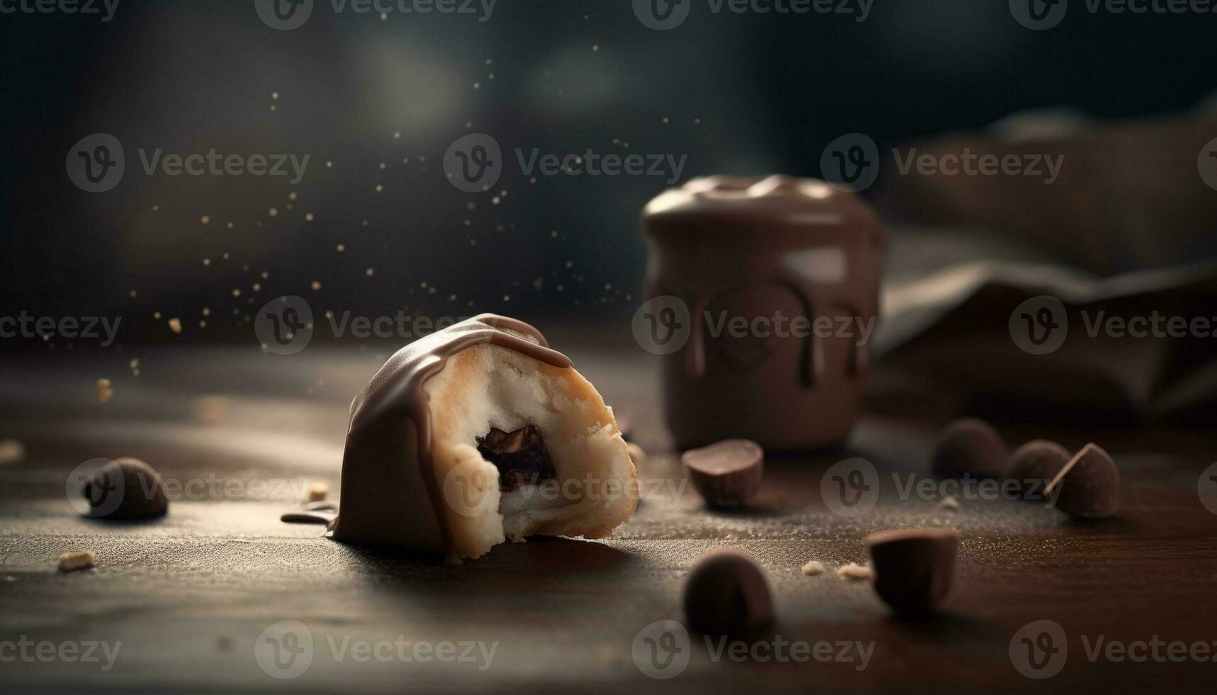 Gourmet dessert on rustic wood table, indulgence in homemade sweetness generated by AI photo