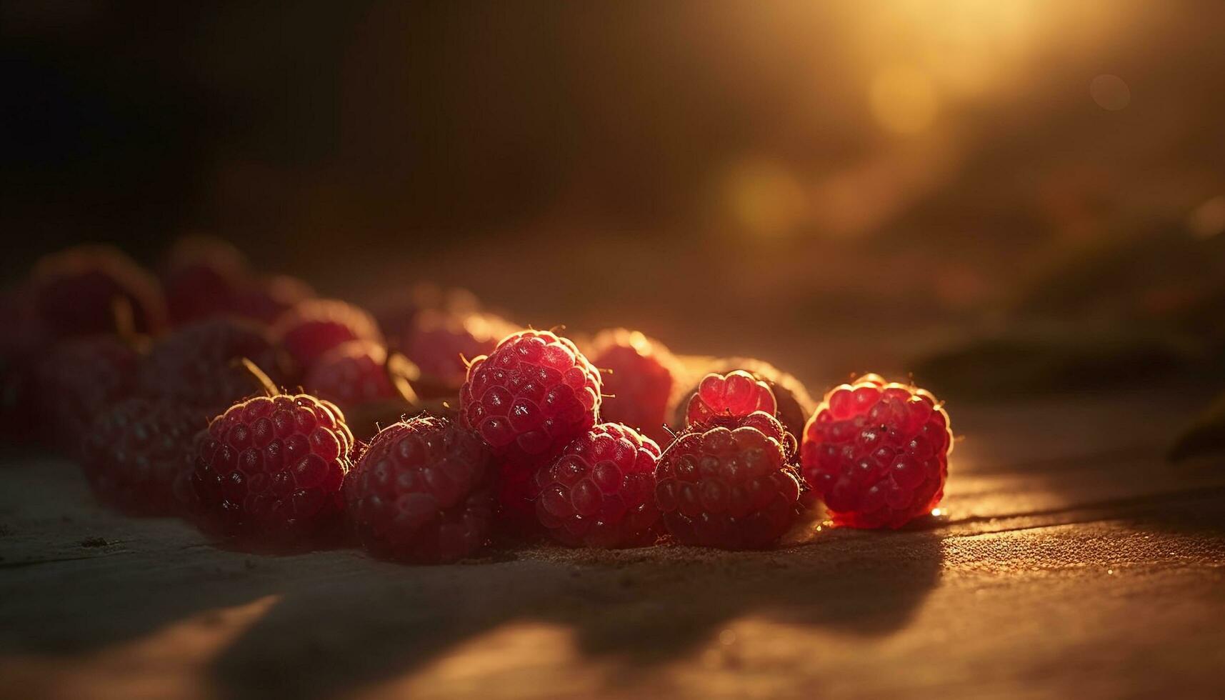 Raspberry fruit, freshness, ripe nature, healthy eating, summer organic dessert generated by AI photo
